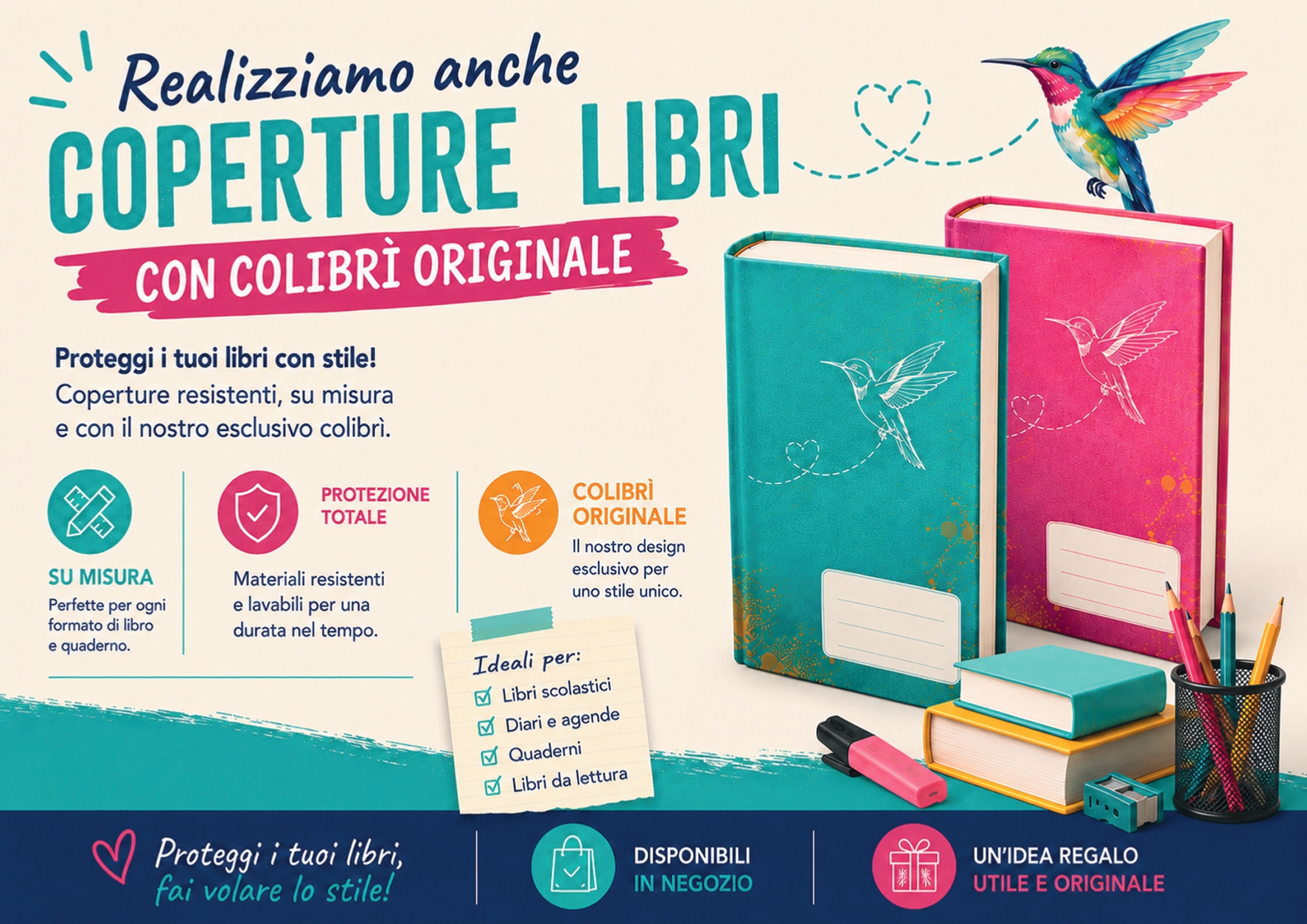 Realizziamo anche coperture libri con colibrì originale
